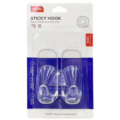 MANDY Transparent Self Adhesive Hooks 2PC/PACK UP TO 1.5KG Load